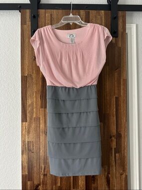 Sweet Storm Pink and Gray Layered Midi Dress